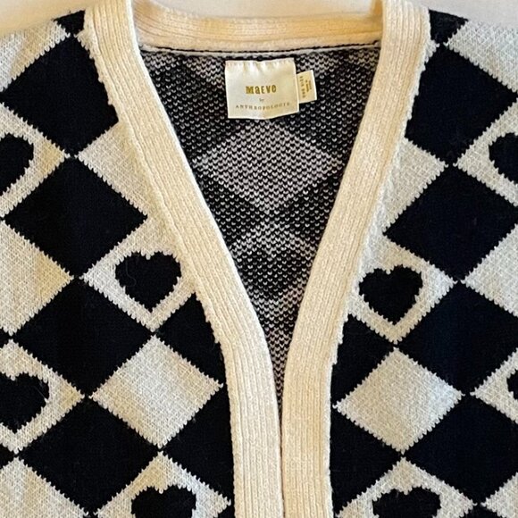 Maeve by Anthropologie Black & Cream Check w/ Hearts Cardigan - Picture 2 of 7